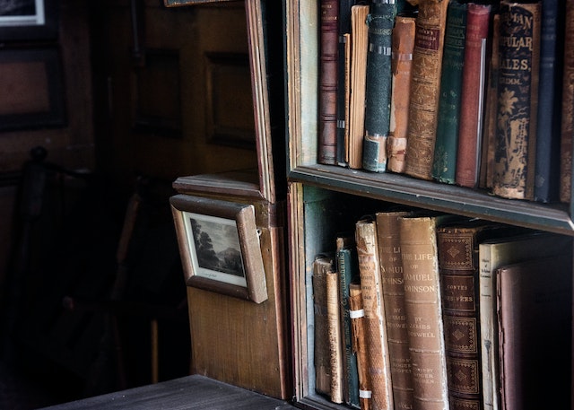 antique books on a shelf